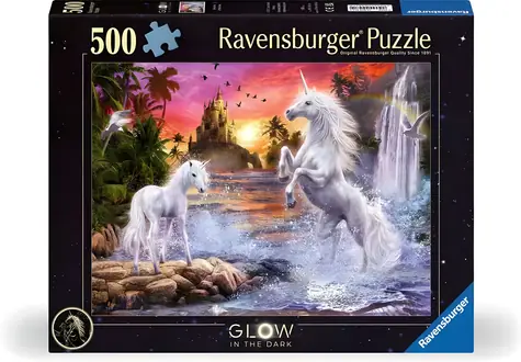 Ravensburger Svietiace puzzle Jednorožce pri rieke / 500 dielikov / 49 x 36 cm