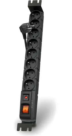 19" Acar S8 FA RACK čierna / Napájací panel / 8x zásuvka 230V / prepäťová ochrana 10A / kábel 5m