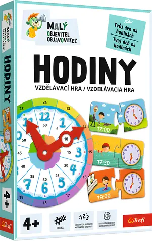 Trefl Vzdelávacia hra Malý objaviteľ: Hodiny / 16 dielikov / hodiny s posuvnými ručičkami