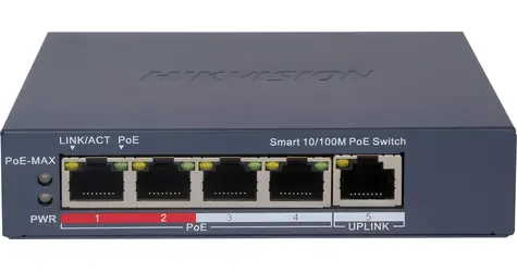 HIKVISION DS-3E1105P-EI(O-STD)V2 / Switch / 4X 100 Mbps RJ45 PoE / 1x 100 Mbps uplink / 60W PoE budget