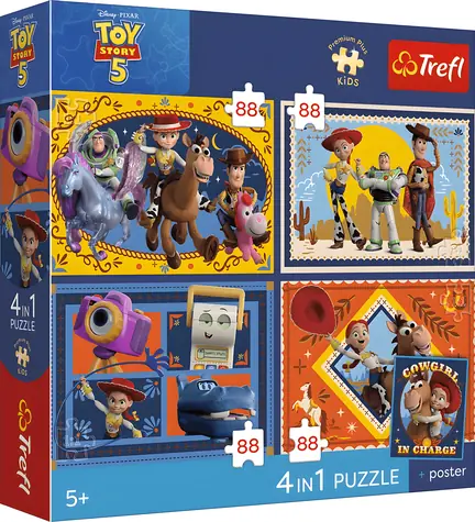 Trefl Puzzle Premium PLUS Kids Toy Story 5: Čas na hranie / 4X 88 dielikov / 28,5 x 20,5 cm