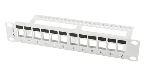 Lanberg patch panel pre Keystone šedý / Patch panel / 12 portov / 1U / 19" / neosadený s organizérom