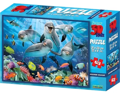 Prime 3D Puzzle Delfínia radosť / 3D efekt / 63 dielikov
