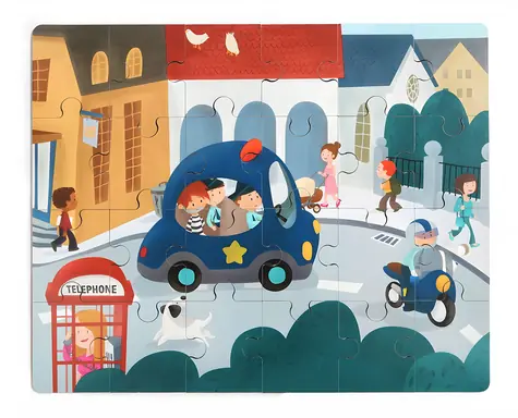 TOP BRIGHT Drevené puzzle s hračkou Policajné auto / 24 dielikov