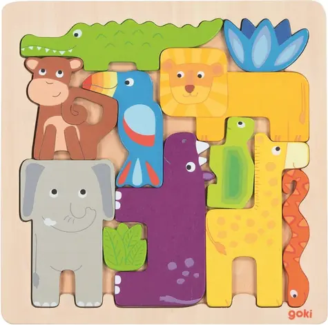GOKI Obrysové puzzle Safari / 11 dielikov / drevo