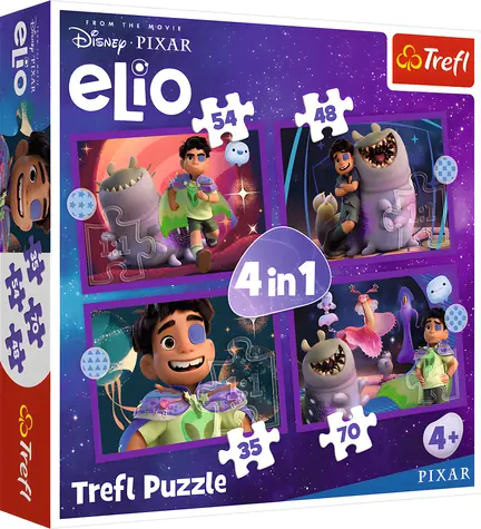 Trefl Puzzle Elio mimozemskej misie 4v1 / 35, 48, 54, 70 dielikov / 28,5 x 20,5 cm / vek 4+