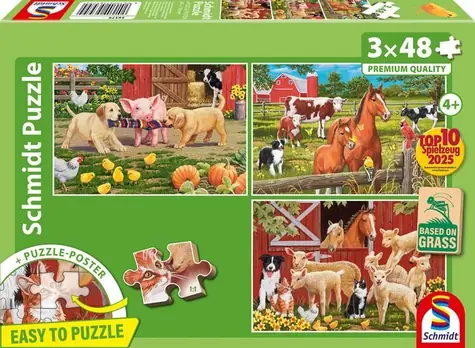 Schmidt Puzzle Zvieratá na farme / 3x48 dielikov / 26,3 x 17,8 cm
