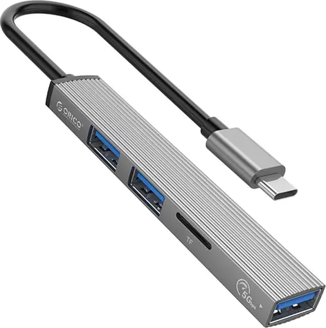 Orico USB hub hliníkový / USB hub / 1x USB-A 3.1 / 2x USB-A 2.0 / čítačka kariet microSD / kábel 15 cm