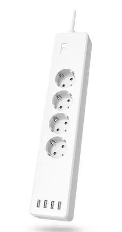 HAMA predlžovací kábel 4X zásuvka + 4X USB biela / Predlžovací kábel / 1,7 m / 4X AC / 4X USB / 4,2 A