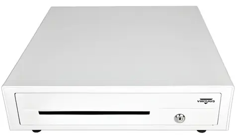 Virtuos C420D biela / Pokladničná zásuvka / s káblom / kovové držiaky / 9-24V