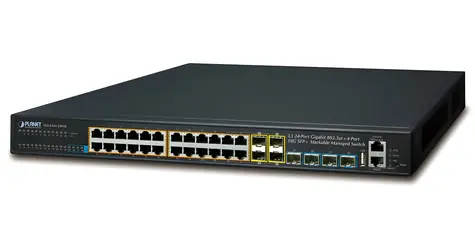 Planet SGS-6341-24P4X / Switch / L3 / 24x Gigabit PoE 802.3at / 4X 10G SFP+ / 370W / VSF/Cluster