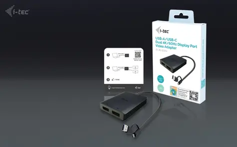 i-TEC adaptér USB-A a USB-C Dual 4K DP čierna / Redukcia / 2x DisplayPort / 4K 60Hz / 0,27 m
