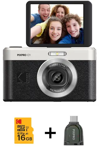 Kodak PixPro C1 čierna, sada s kartou 16GB a čítačkou / Fotoaparát / 13 MPx / 4X zoom / 2,8" výklopný LCD
