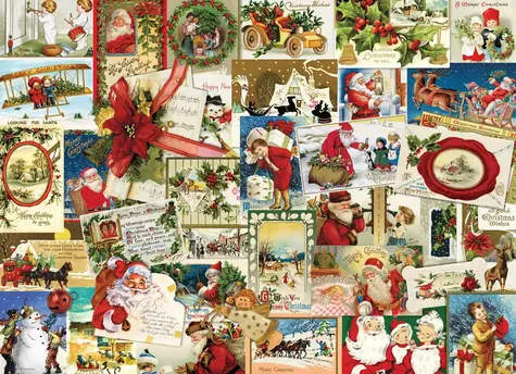EUROGRAPHICS Puzzle Vintage vianočné pohľadnice / 1000 dielikov / netradičné tvary dielikov / 68 × 48 cm