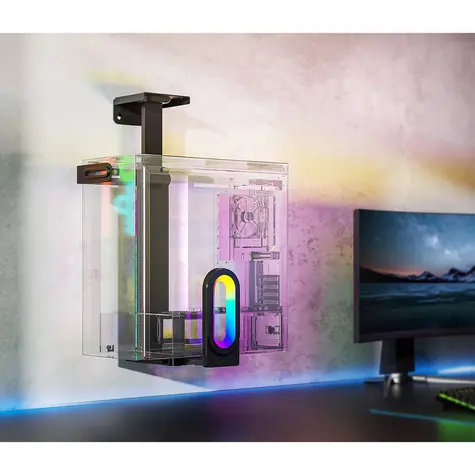 Ultradesk FLANK čierna / Držiak PC skrine pod stôl / RGB podsvietenie / nosnosť 20 kg / oceľ