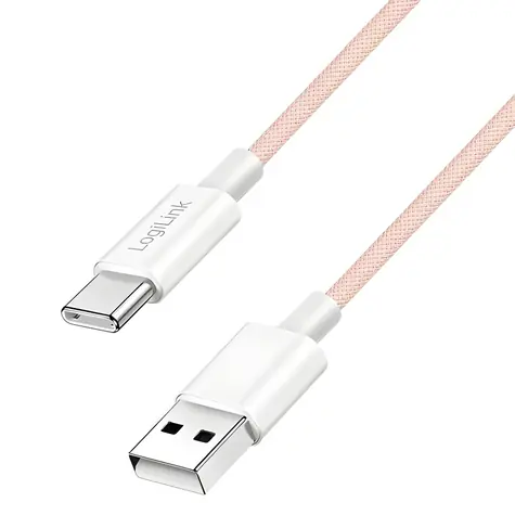 LogiLink USB-A - USB-C ružová / Nylonový kábel / USB 2.0 / 60 W / 1,5 m