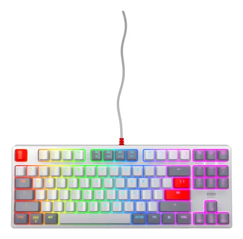 Cherry XTRFY K4V2 TKL Retro sivá / Herná klávesnica / mechanická / Cherry MX Red / US layout / podsvietená / drôtová, 2 m