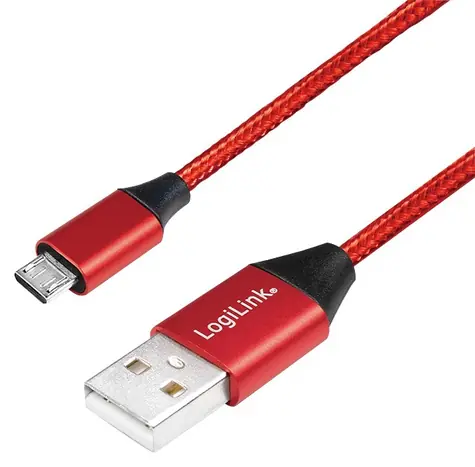 LogiLink USB-A - Micro-USB červená / Kábel / opletený / USB 2.0 / 0,3 m