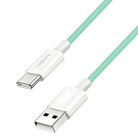 LogiLink USB-A - USB-C 1,5m zelená / Nylonový kábel / USB 2.0 / 60 W / Rýchlonabíjanie