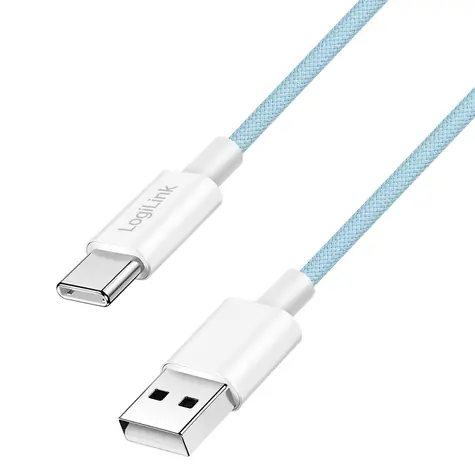 LogiLink USB-A - USB-C 1,5m modrá / Nylonový kábel / USB 2.0 / 60 W / Rýchlonabíjanie