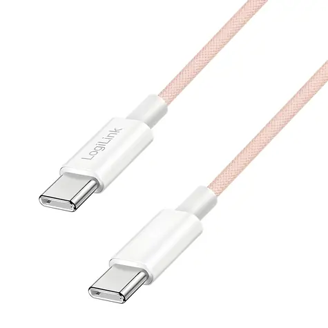 LogiLink USB-C - USB-C ružová / Nylonový kábel / USB 2.0 / 60 W / 1 m