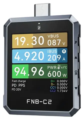 FNIRSI FNB-C2 / Tester rýchlonabíjanie USB / PD 3.1 240W / USB-C / 20bit ADC / 1,54 "LCD