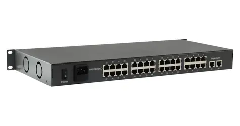 LevelOne PoE+ switch 32x FE 19" / Switch / 32x FE PoE+ / 2x GE / 380 W / Neriadený / kovové prevedenie