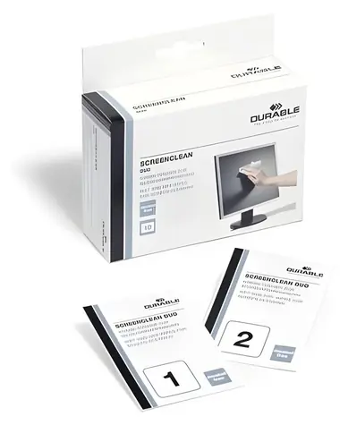 Durable Screenclean Duo / Čistiace obrúsky na obrazovky / vlhčené a suché / 10 ks / bez alkoholu