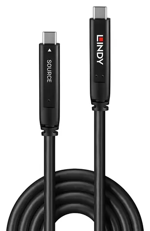 Lindy USB-C - USB-C 8 m čierna / Kábel / USB 3.2 Gen 1 / DisplayPort 1.4 / 60 W PD