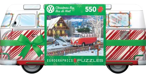 EUROGRAPHICS Puzzle v plechovej krabičke Vianočný autobus Volkswagen / 550 dielikov / 48 × 33 cm