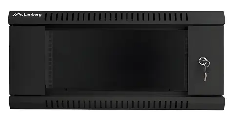 Lanberg WF01-6404-10B čierna / Nástenný rozvádzač / 19" / 4U / 600×450 mm / sklenené dvere / flat pack