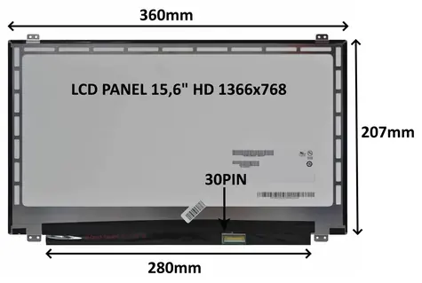 15,6" SIL LCD panel HD matný / Náhradný diel / 1366x768 / 30 PIN / úchyty hore a dole / LED