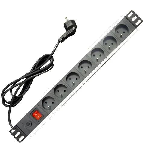 OEM 19" napájací panel 7x230V / Napájací panel / prepäťová ochrana / 16 A / 1,8 m / čierna