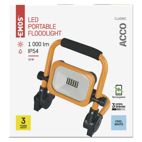 Emos ACCO žltá / LED reflektor / prenosný nabíjací / 10W / 1000lm / IP54