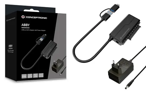 Conceptronic adaptér USB-A/USB-C na SATA 22-pin čierna / Adaptér / USB 3.2 Gen 1 / 6 Gbit / s / UASP / do 10 TB