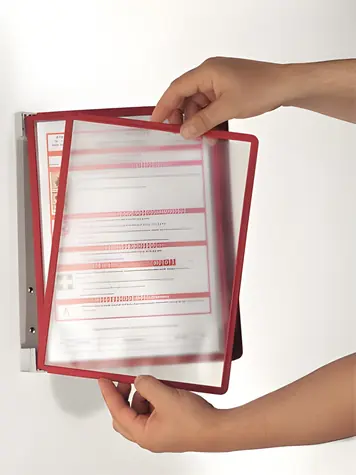 Durable VarioWall červená / Nástenný prezentačný systém / 5 vreciek / A4