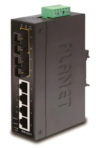 Planet ISW-621TS15 / Switch priemyselný / 4X 10/100 RJ-45 / 2x 100FX SM 15km SC / DIN / -40 až 75 ° C / 48VDC