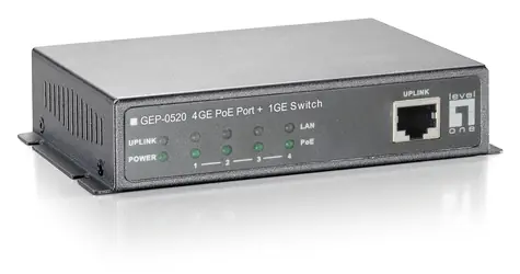 LevelOne PoE switch 5x GbE (4X PoE) 65W / Switch / Unmanaged / plastové telo