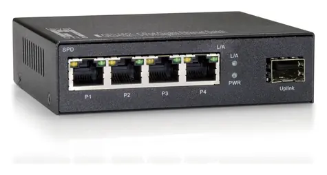 LevelOne Switch 4X GbE/1x SFP / Switch / Unmanaged / 4X Gigabit Ethernet / 1x SFP uplink / nástenná montáž