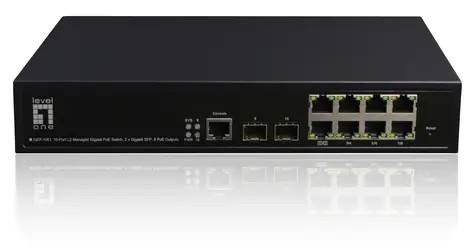 LevelOne GEP-1061 / Switch / 8x GE PoE+ / 2x SFP / 180 W PoE / Managed L2 / 19"
