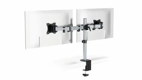 Durable SELECT strieborná / Stolný držiak pre dva monitory / do 27" / VESA 75-100 mm / nosnosť 8 kg