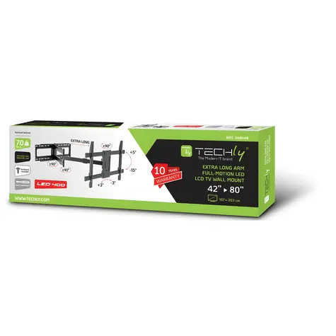 Techly ICA-PLB-721 čierna / Nástenný držiak pre TV / 42-80" / VESA 800x400 / nosnosť 70 kg / náklon a otočenie