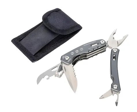 TROIKA RUCKSACK TOOL šedá / Multifunkčné vreckové náradie / 15 nástrojov / nôž, pílka, kliešte, otvárače