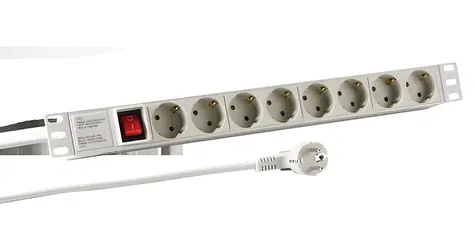 19" EFB Zásuvkový panel 1HE šedá / Predlžovací prívod / 8x CEE 7/3 / Vypínač / Hliník / 16 A