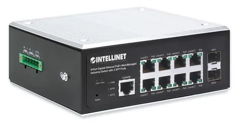Intellinet 8- Port Gigabit PoE+ Switch / Switch / Managed L2+/L3 / 2x SFP / DIN lišta / IP30