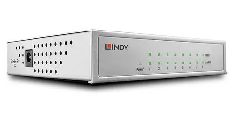 Lindy Gigabit Switch 8- Port čierna / Switch / Managed / PoE / Kovové telo
