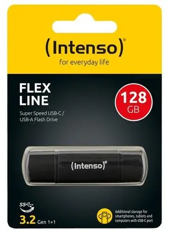 INTENSO Flex Line 128GB čierna / Flash disk / USB-C, USB-A / USB 3.2 Gen 1 / čítanie a zápis 70 MB/s