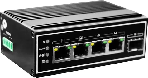 LevelOne IGP-0502 / Priemyselný switch / 4X GE PoE+ / 1x SFP / 120 W / DIN / kovové telo
