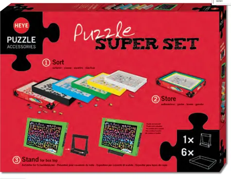HEYE Super Set / Triedič na puzzle / 6 farebných krabičiek / stojanček na predlohu