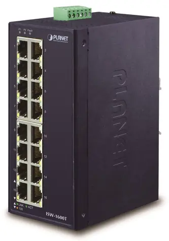 Planet ISW-1600T / Switch priemyselný / 16x 10/100 / DIN / IP30 / -40 až 75 ° C / 12-48V DC